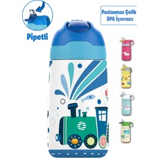 Vagonlife Çocuk 350 ml Pipetli Çelik Matara Paslanmaz Çelik Termos 5 Farklı Renk 2055-350ML