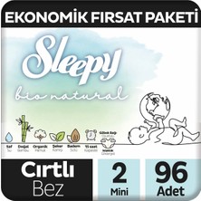 Sleepy Bio Natural Ekonomik Fırsat Paketi Bebek Bezi 2 Numara Mini 96 Adet