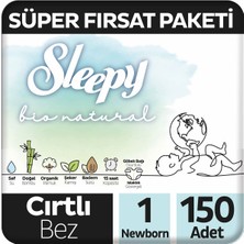 Sleepy Bio Natural Süper Fırsat Paketi Bebek Bezi 1 Numara Newborn 150 Adet