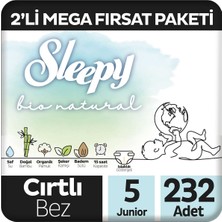 Sleepy Bio Natural 2'li Mega Fırsat Paketi Bebek Bezi 5 Numara Junior 232 Adet