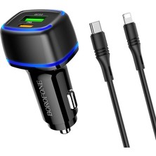 Borofone Araç Içi Şarj Cihazı Usb-A ve Usb-C Çift Çıkışlı Toplam Çıkış 5V / 3A PD20W + Qc3.0 Kablolu Set 1 Metre Type-C To Type-C Kablo BZ14A Mercury