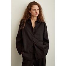 Never More  Pamuklu Poplin Gömlek Siyah