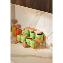 Edora Home 7 Bölmeli Turuncu Baharatlık Düzenleyici, Seramik Baharatlık- Metal Paslanmaz