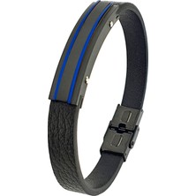 Ose Shop  Siyah Rodajli 316L Çelik Detaylı Deri Erkek Bileklik