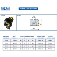 Mertsan Yüzey Tarama Başlığı D063-3 - 63X45 mm Takım Ölçüsü, 3 Adet Tpkn 16 Kesici Uç Kullanır