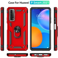 Newface Huawei P Smart 2021 Kılıf Sofya Yüzüklü Silikon Kapak - Kırmızı