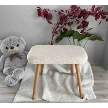 Beylerbeyi Ahşap Ayaklı Teddy Kumaş Dekoratif Puf Bench Makyaj Sandalyesi