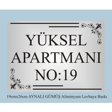 Yüksel 34 Apartman Kapısı Isimliği 26CM*19CM Aynalı Gümüş  Aliminyum Levha