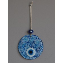 Hediye Sandalı Mavi Beyaz Cam Nazar Boncuğu, El Işçiliği Cam Duvar Süsü, Nazarlık Hediyelik Eşya 12X12