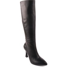 Emel Ayakkabı Modern Rahat Sivri Stiletto Deri Çizme Siyah 14201