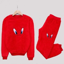 Meri Merimu Kadın Uzun Kollu Polar Peluş Tweety Hayvan Desenli Pijama Takımı