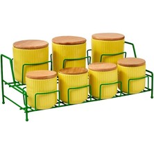 Edora Home 7 Bölmeli Yeşil Baharatlık Düzenleyici, Seramik Baharatlık- Metal Paslanmaz