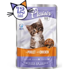 Plaisir Pouch 100 gr Tavuk Etli 12 Adet Yavru Kedi Maması