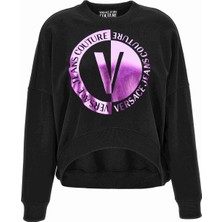 Versace Jeans Couture Bisiklet Yaka Baskılı Siyah Kadın Sweatshırt 75HAIF05
