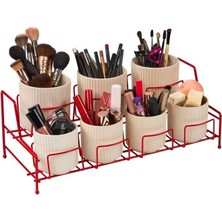 Edora Home Çok Amaçlı Kırmızı Makyaj Organizer, Banyo Düzenleyici - 7 Bölmeli Metal