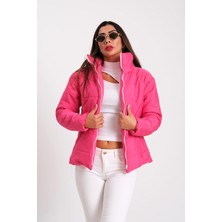 Keyifli Moda Kadın Fuşya Dik Yaka Su Geçirmez Tasarım Şişme Mont