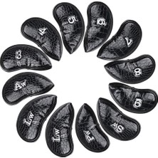 Passing 12 Adet/takım Pu Golf Demir Kafa Golf Kulübü Başörtüsü Kapakları Su Geçirmez 3-Sw Evrensel Headcovers Siyah (Yurt Dışından)