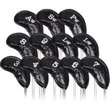 Passing 12 Adet/takım Pu Golf Demir Kafa Golf Kulübü Başörtüsü Kapakları Su Geçirmez 3-Sw Evrensel Headcovers Siyah (Yurt Dışından)