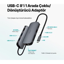 Ttec 8 Girişli Usb-C Hub/çoklayıcı Usb-C 100W Pd 3.0+Hdmı+Gb Ethernet+ 2*usb-A 3.2+Usb-A 2.0+Sd+Microsd