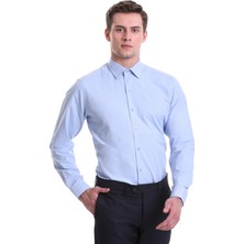 Hatemoğlu Mavi Slim Fit Desenli Pamuklu Slim Yaka Uzun Kollu Klasik Gömlek