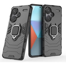 Microcase Xiaomi Redmi Note 13 Pro Plus Global Batman Serisi Yüzük Standlı Armor Kılıf Siyah