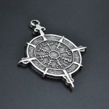 Viking Vegvisir Pusula  Kolye Ucu - Antik Gümüş Kaplama - Kod:210