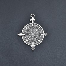 Viking Vegvisir Pusula  Kolye Ucu - Antik Gümüş Kaplama - Kod:210