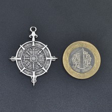 Viking Vegvisir Pusula  Kolye Ucu - Antik Gümüş Kaplama - Kod:210