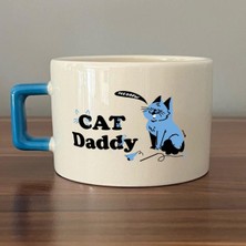Mor Mürekkep Cat Daddy Baskılı Mavi Kulplu C Fincan