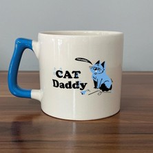 Mor Mürekkep Cat Daddy Baskılı Mavi Kulplu D Kupa