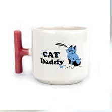 Mor Mürekkep Cat Daddy Baskılı Kırmızı Kulplu T Kupa
