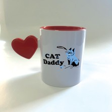 Mor Mürekkep Cad Daddy Baskılı Kırmızı Dolu Kalp Kulplu Mega Kupa