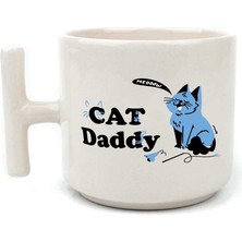 Mor Mürekkep Cat Daddy Baskılı Beyaz Kulplu T Kupa