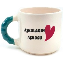 Mor Mürekkep Aşkoların Aşkosu Baskılı Yeşil Kulplu Boncuk Sevgililer Günü Kupası