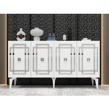 Cantek Dizayn Lottus Konsol 4 Kapaklı Raflı Beyaz-Gümüş