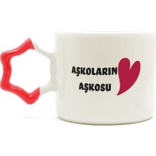 Mor Mürekkep Aşkoların Aşkosu Baskılı Kırmızı Kulplu Yıldız Sevgililer Günü Kupası