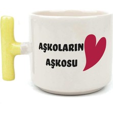 Mor Mürekkep Aşkoların Aşkosu Baskılı Sarı Kulplu T Sevgililer Günü Kupası