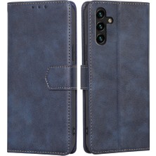 Seashell Digital Samsung Galaxy A04S Için 4g (164.7 x 76.7 x 9.1 Mm) Cowhide Doku Pu Deri Telefon Stand Cüzdan Kılıfı Rfıd Engelleme Manyetik Toka Iyi Korunmuş Kapak-Mavi (Yurt Dışından)