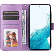 Seashell Digital Samsung Galaxy S23 Için Anti-Çizelge Pu Deri Ayçiçeği Baskılı Stand Telefon Kılıfı Manyetik Kapak El Strap-Purple ile (Yurt Dışından)