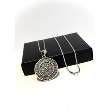 TMT Silver Gümüş Viking Pusulası Vegvisir Runes Erkek Kolye