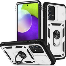 Seashell Digital Samsung Galaxy A13 Için 4g Ring Kickstand Anti-Drop Kapağı Iç Kart Tutucu Tasarımı Şok Geçirmez Kılıf Sürgülü Kameralı Kapak Siyahı/beyaz (Yurt Dışından)