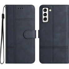 Seashell Digital Samsung Galaxy S21+ 5g Flip Cüzdan Kılıfı Için, Iş Tarzı Cowhide Doku Pu Deri Telefon Stand Kapağı Strap-Mavi ile (Yurt Dışından)