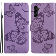 Seashell Digital Samsung Galaxy A34 Için 5g Pu Deri Telefon Kılıfı Baskılı Kelebek Desen Cüzdan Standı Özellik Flip Cover Strap-Purple ile (Yurt Dışından)