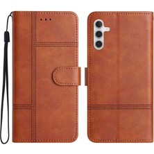 Seashell Digital Samsung Galaxy A04S Için 4g (164.7 x 76.7 x 9.1 Mm) Çizgiye Dönem Telefon Kabuğu Kovuk Kovası Doku Pu Dergi Dikiş Hattı Dekor Dekor Standı Case-Brown (Yurt Dışından)