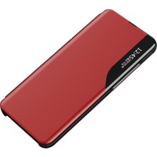 Seashell Digital Samsung Galaxy S23 Ultra Koruyucu Kılıf Anti-Fall View Pencere Folio Flip Cover Stand-Red ile Pu Deri Telefon Kılıfı (Yurt Dışından)