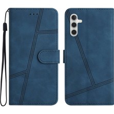 Seashell Digital Samsung Galaxy A04S Için 4g (164.7 x 76.7 x 9.1 Mm) Cüzdan Stand Telefon Kılıfı, Cilt Touch Duygu Çizgileri Baskılı Vintage Pu Deri Manyetik Flip Cover-Blue (Yurt Dışından)