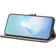 Seashell Digital Samsung Galaxy A04S Için 4g (164.7 x 76.7 x 9.1 Mm) Cüzdan Stand Telefon Kılıfı, Cilt Touch Duygu Çizgileri Baskılı Vintage Pu Deri Manyetik Flip Cover-Blue (Yurt Dışından)