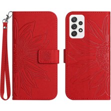 Seashell Digital Samsung Galaxy A72 4g/5g Telefon Kılıfı Için, HT04 Cilt Touch Pu Deri Basılı Baskı Ayçiçeği Stand Cüzdan Kapağı El Strap-Red ile (Yurt Dışından)