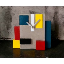 Zekk Atelye Mondrian Temalı Kübik Beton Masa Saati