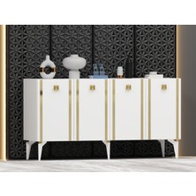 Cantek Dizayn Dorruk Konsol 4 Kapaklı Raflı Beyaz-Altın